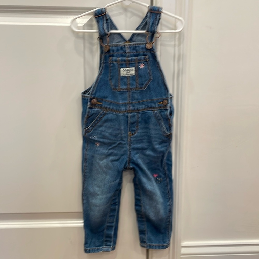 Oshkosh Denim Overalls with Heart & Flower Embroidery